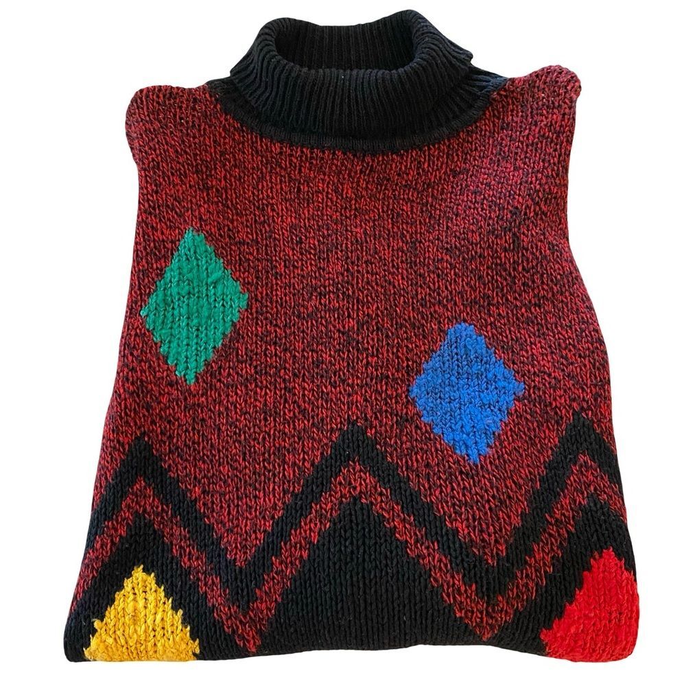 Vintage Cheval Colorful Geometric Turtleneck Knit Sweater